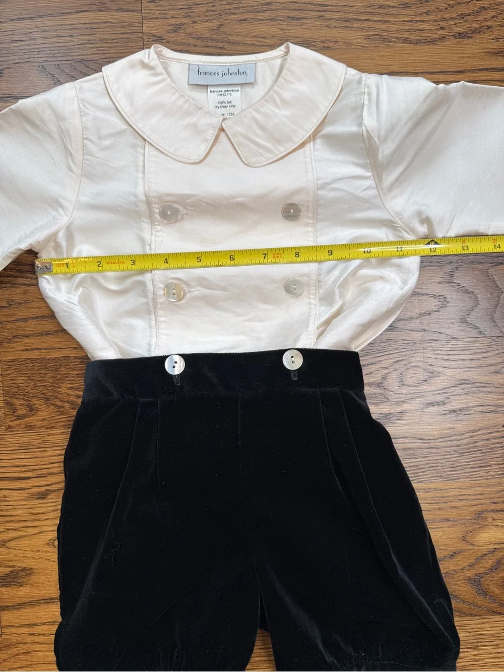 Vintage Frances Johnston Silk Heirloom Top Black Velvet Toddler Shorts 18 Mths